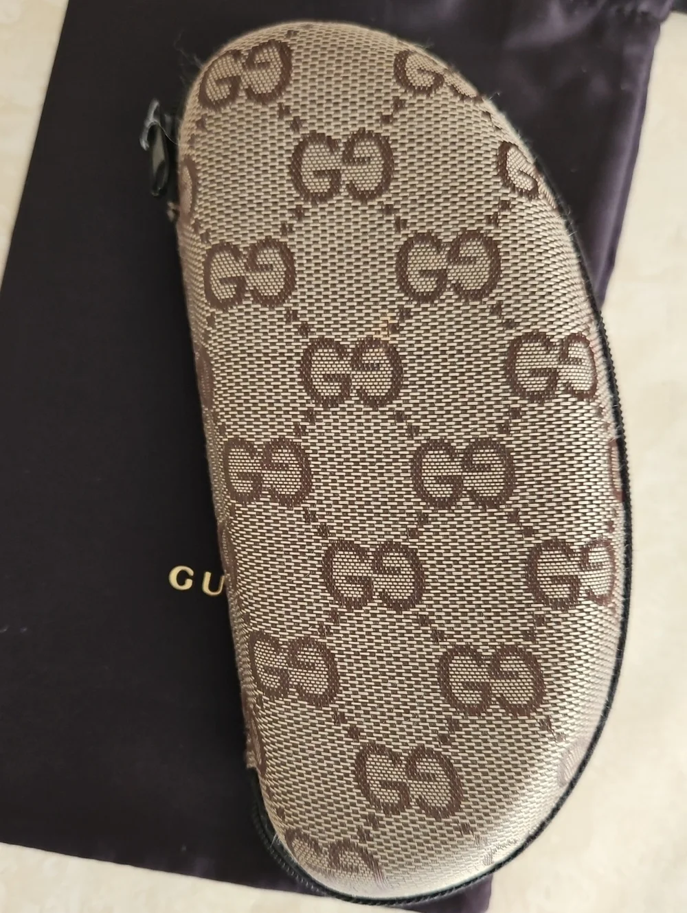 Gucci GG Monogram Zippered Sunglasses Hard Case & Dust Bag.